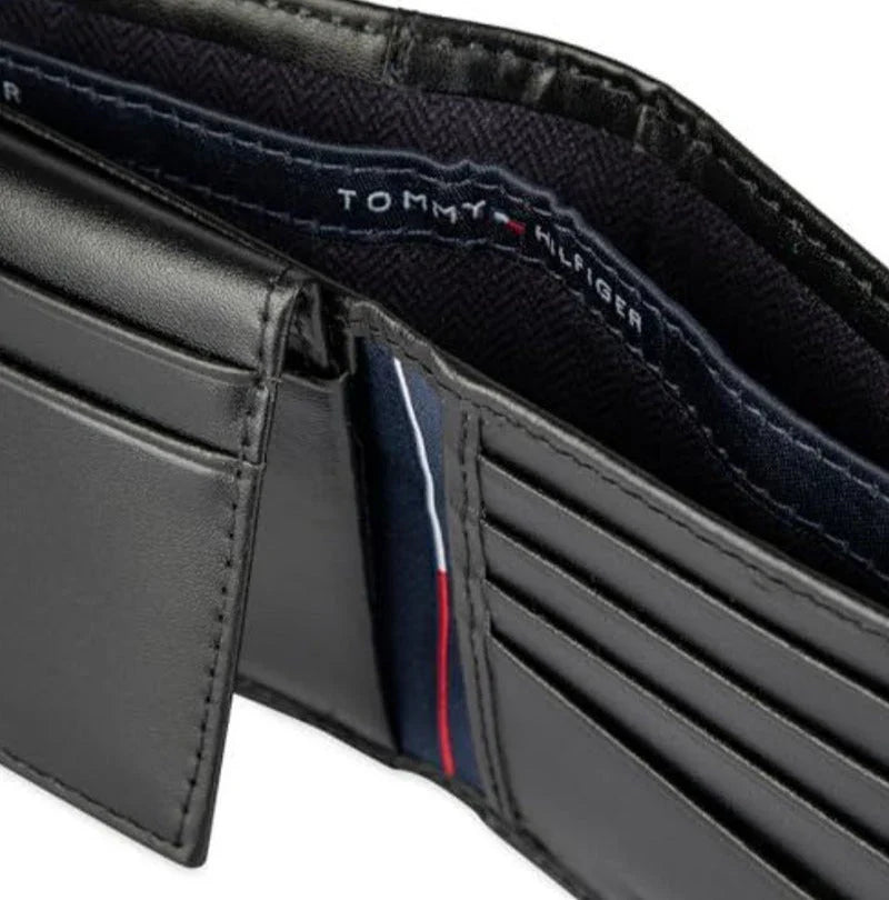 TH Black Leather Bifold Wallet For Men