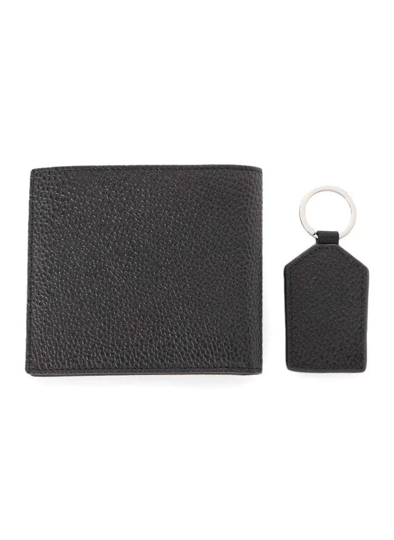 AX Black Leather Wallet & Keychain Set For Men