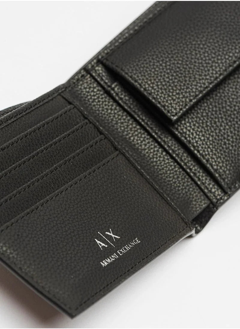 AX Black Leather Wallet & Keychain Set For Men