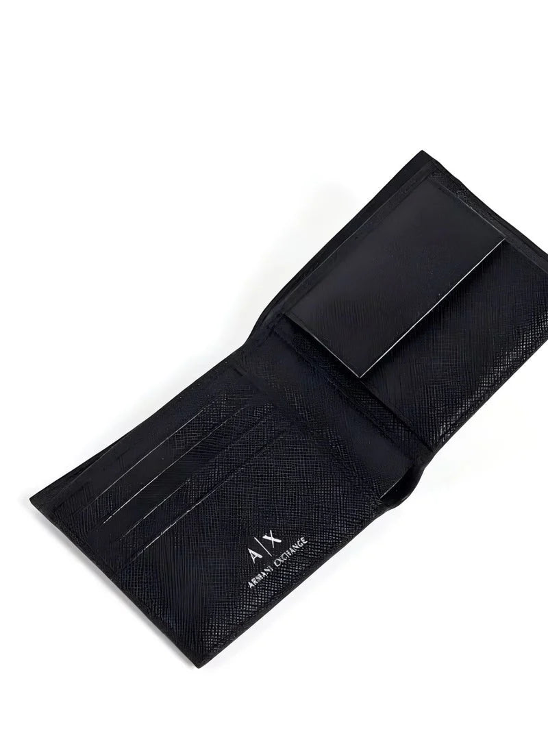 AX Black Leather Wallet & Keychain Set For Men