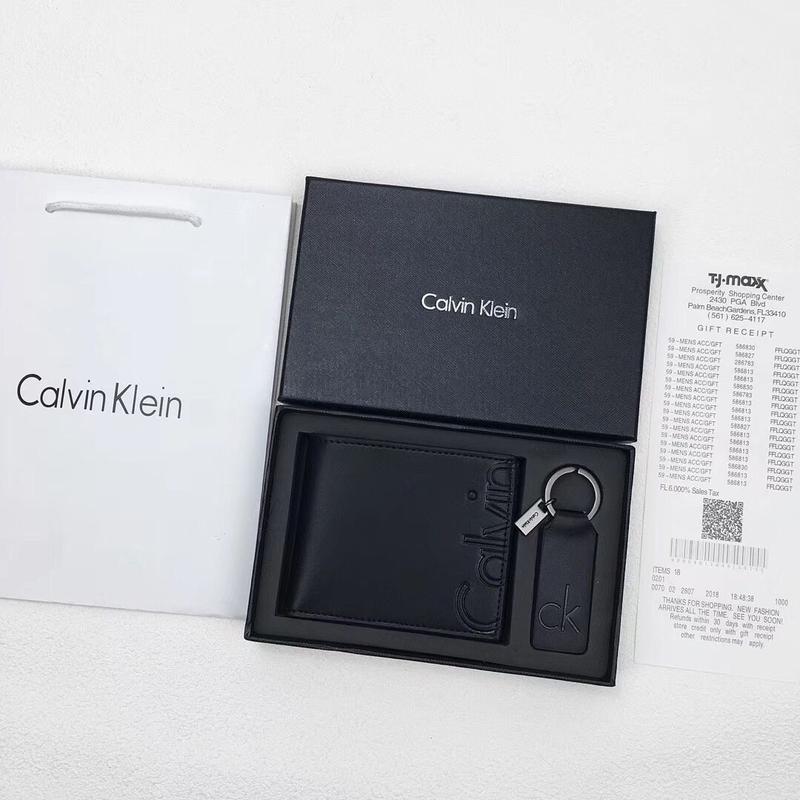 CK Black Leather Wallet-keychain Set For Men