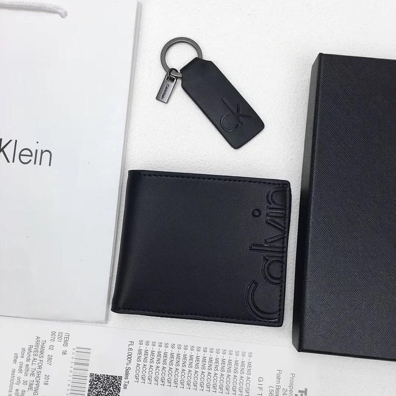 CK Black Leather Wallet-keychain Set For Men