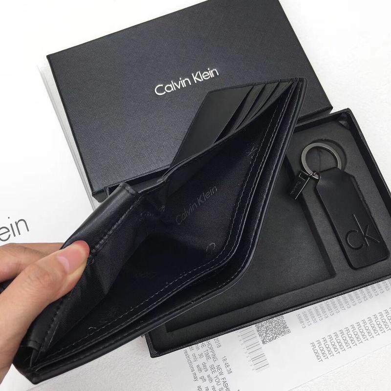 CK Black Leather Wallet-keychain Set For Men
