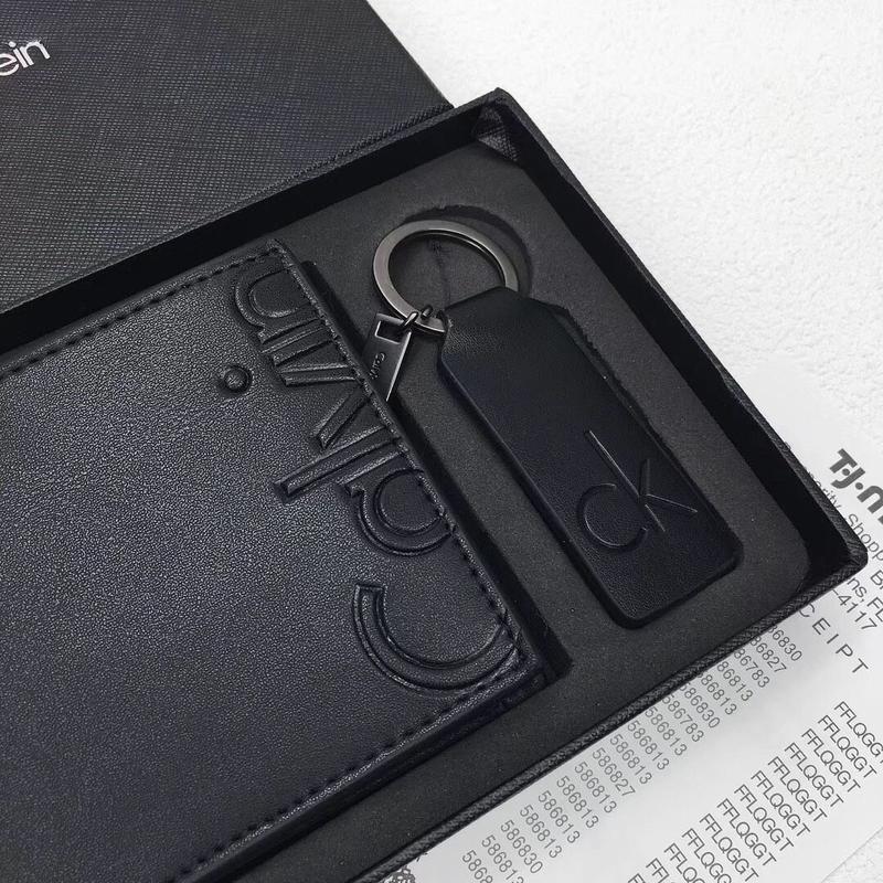 CK Black Leather Wallet-keychain Set For Men