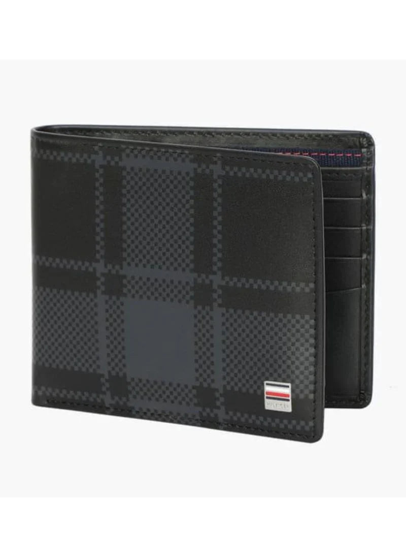 TH Black Checkered Wallet For Men