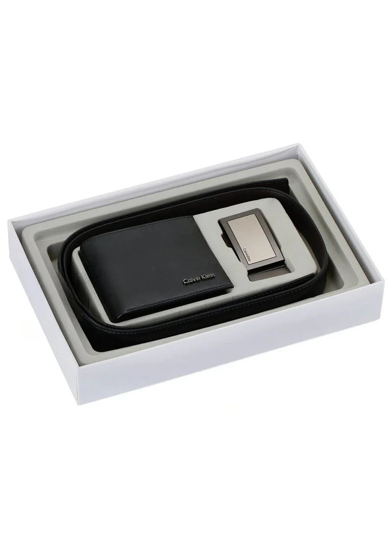 CK Black Leather Wallet-Belt Set For Men
