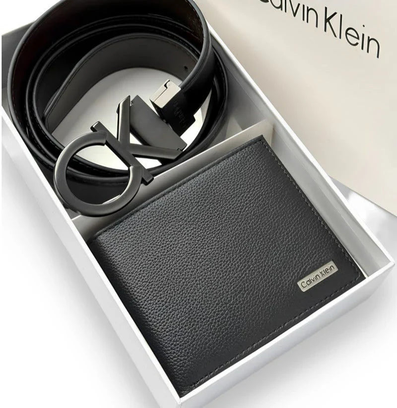 CK Black Leather Wallet-Belt Set For Men