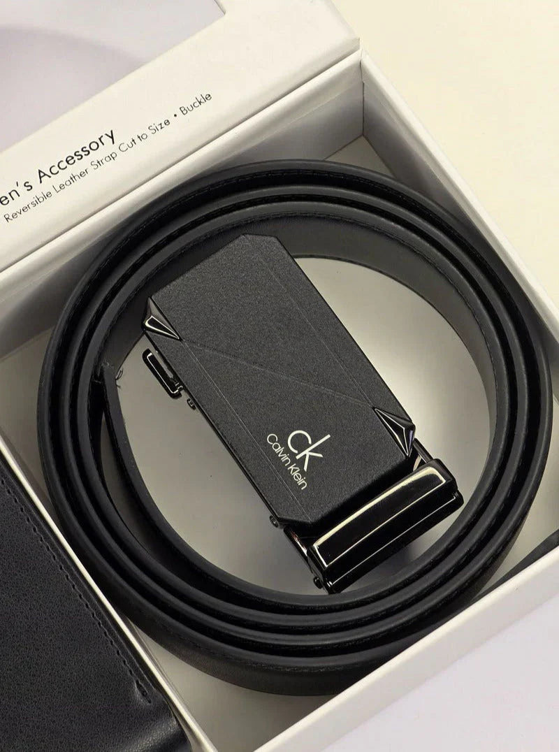 CK Black Leather Wallet-Belt Set For Men