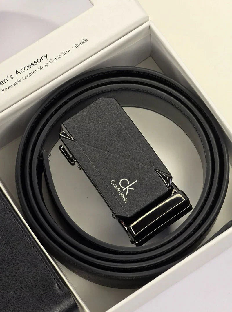 CK Black Leather Wallet-Belt Set For Men