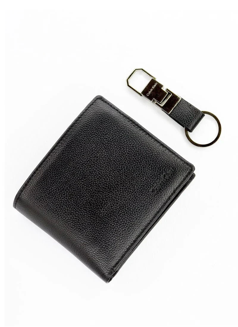 CK Black Leather Wallet-Keychain Set For Men