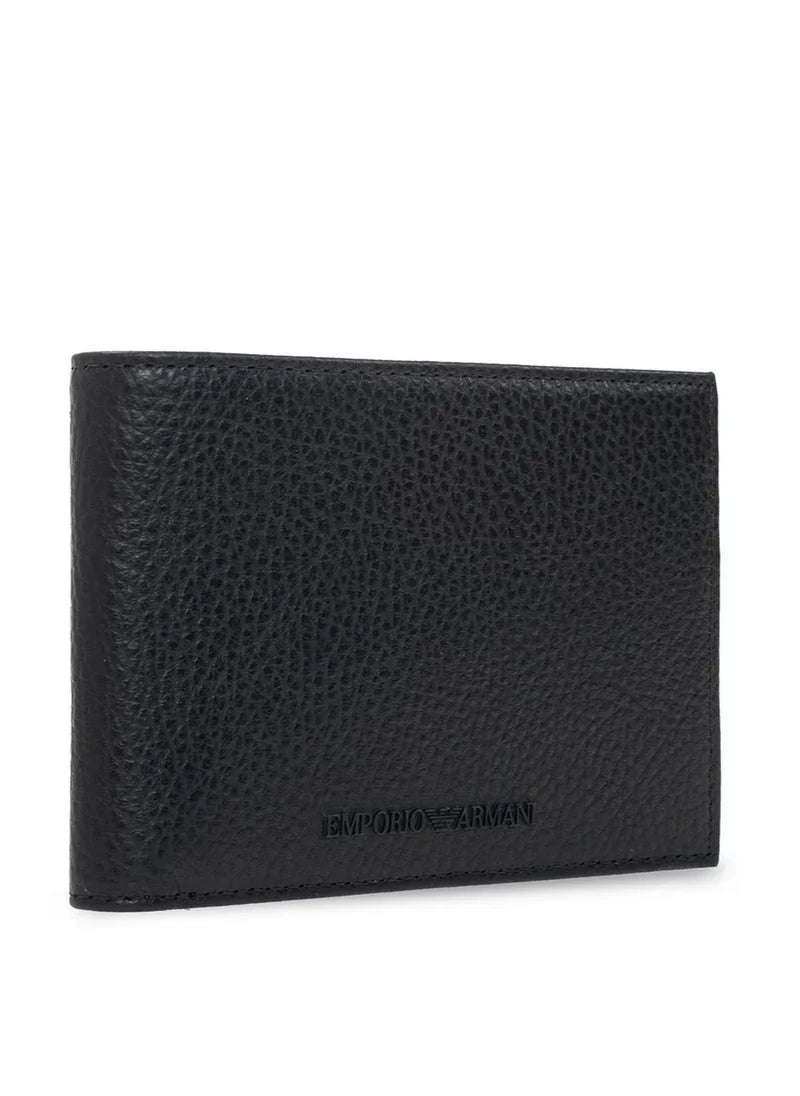 EA Black Leather Wallet & Keychain Set For Men