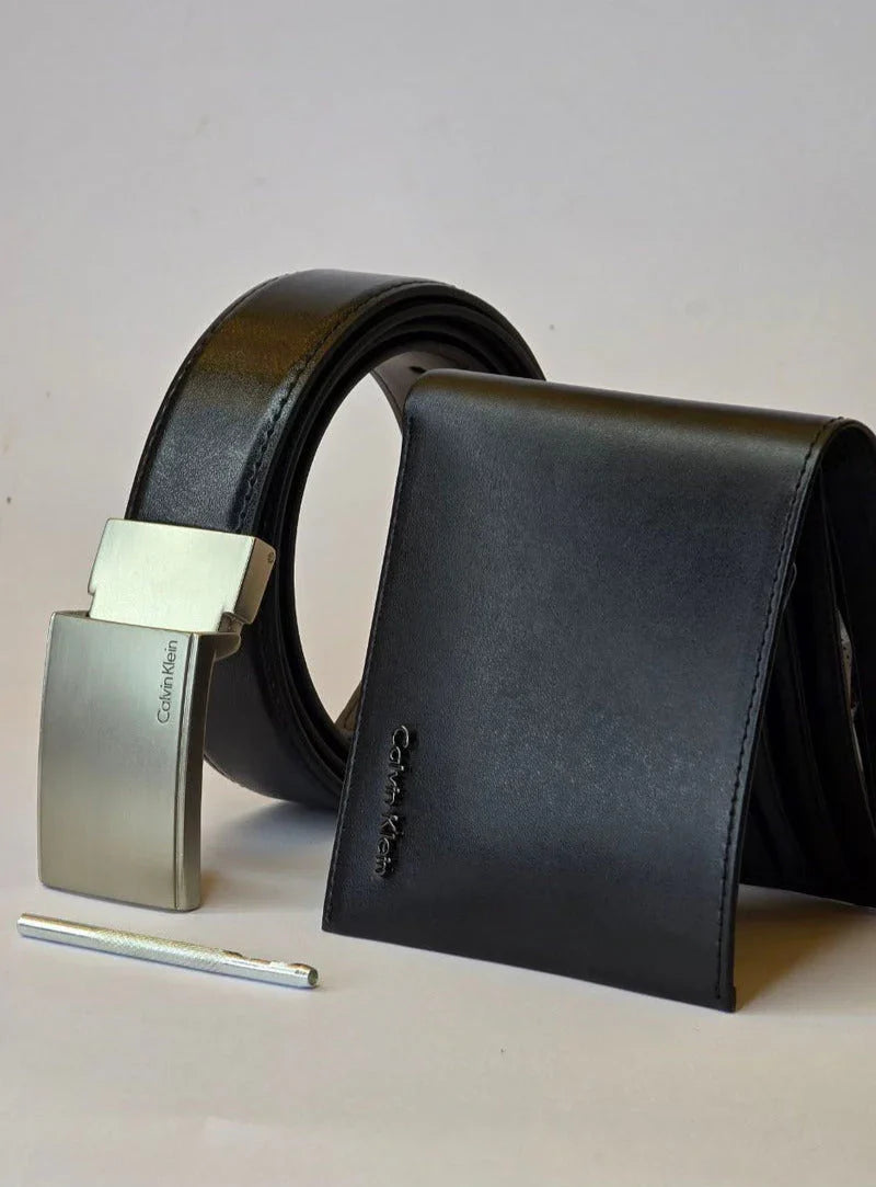 CK Black Leather Wallet-Belt Set For Men