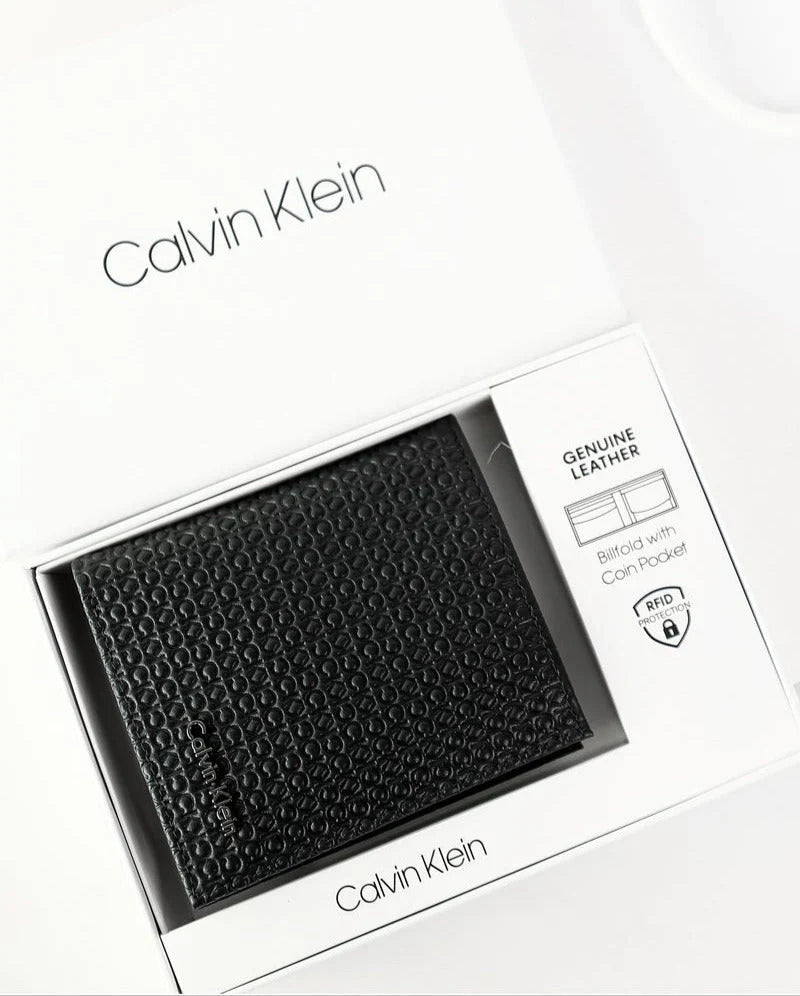 CK Black Leather Wallet-Keychain Set For Men
