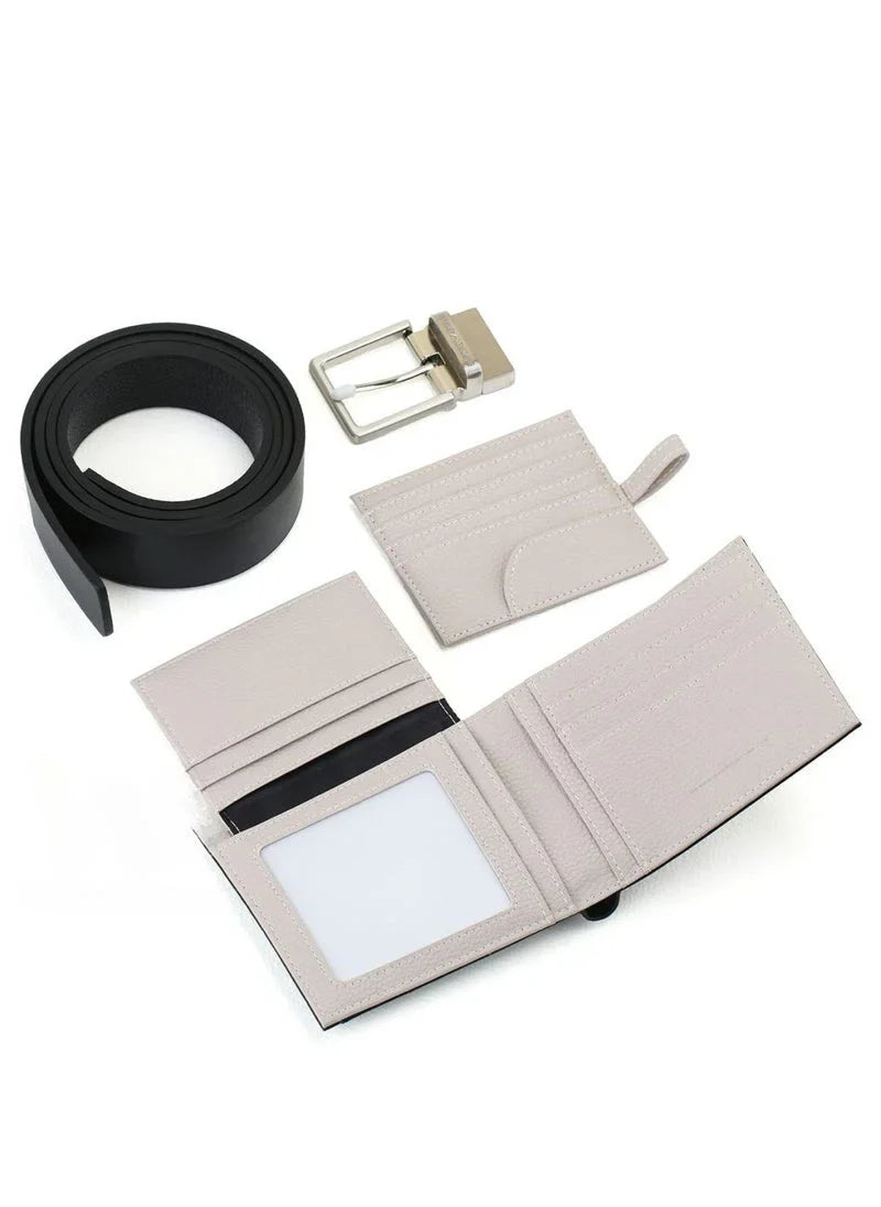EA Black Leather Wallet-Belt Set For Men