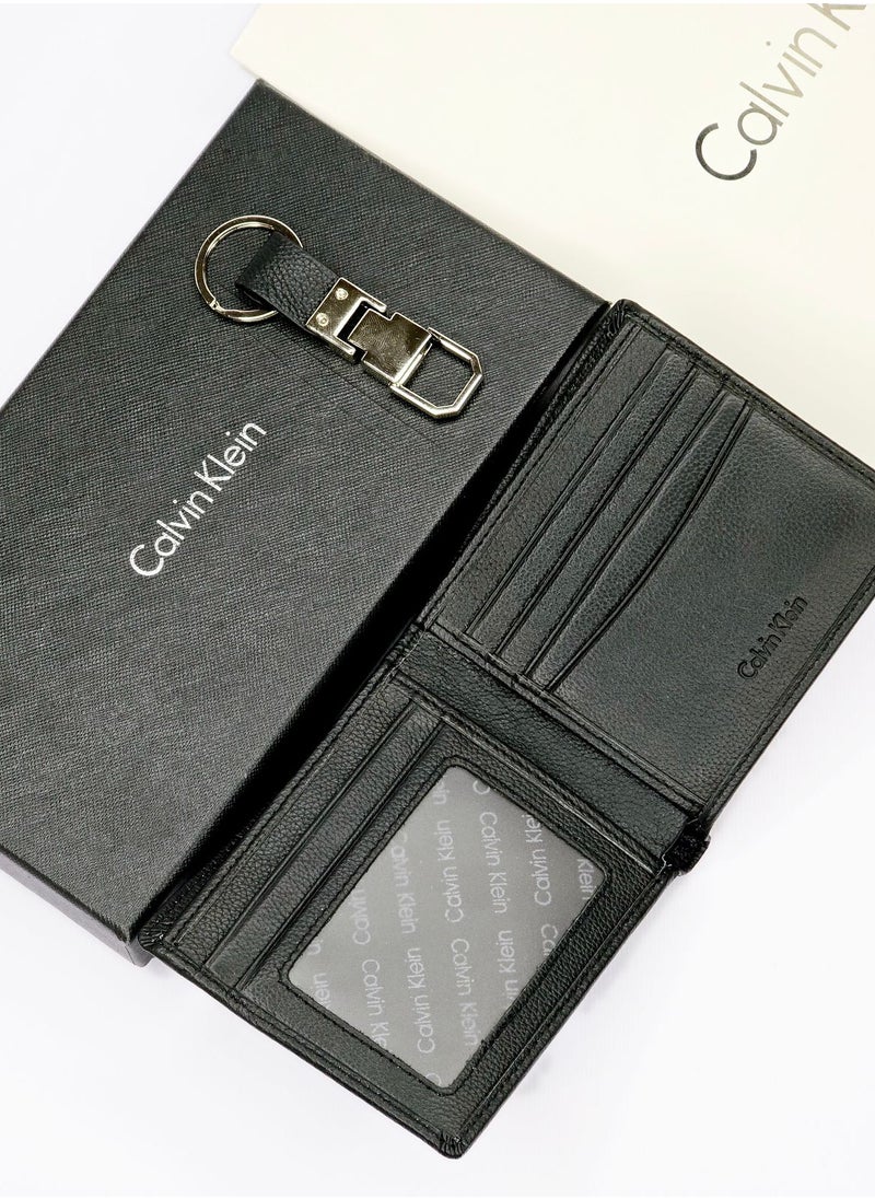 CK Black Leather Wallet-Keychain Set For Men