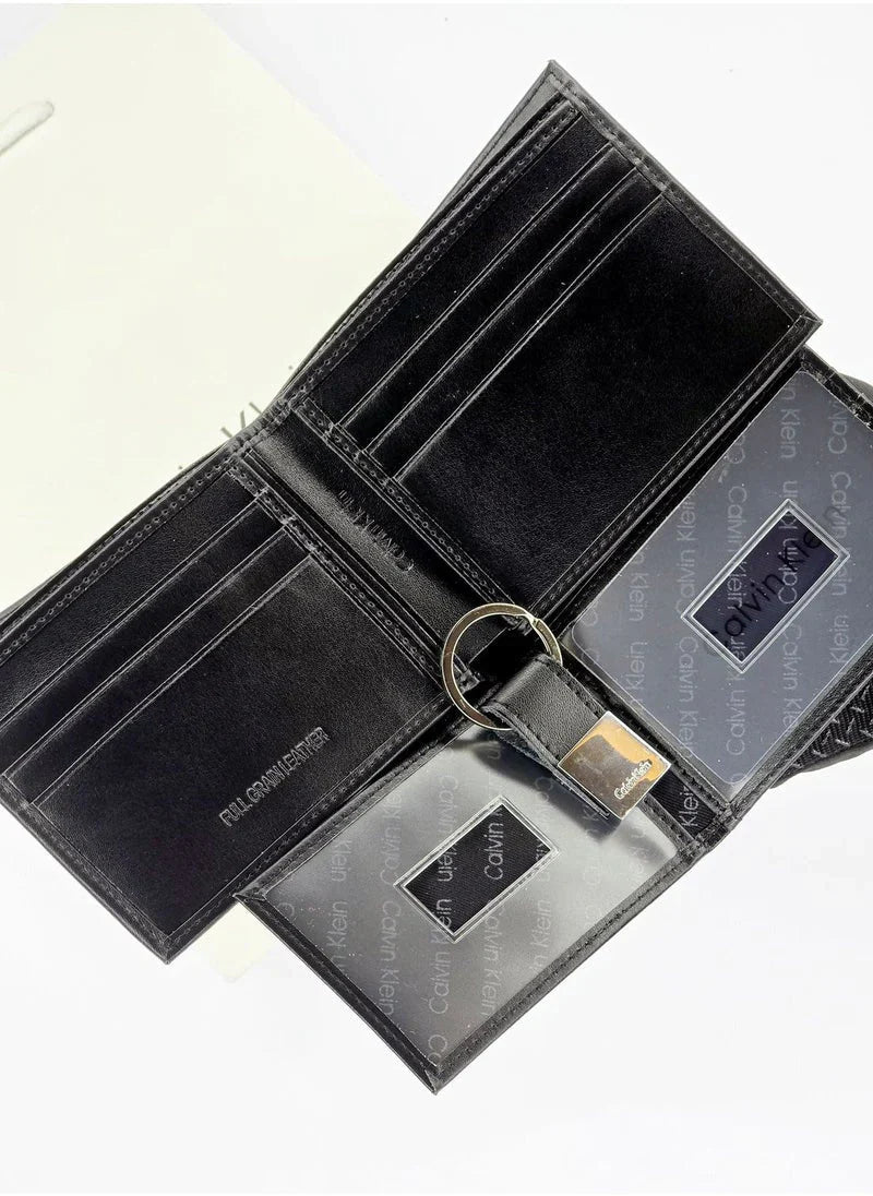 CK Black Leather Wallet-Keychain Set For Men