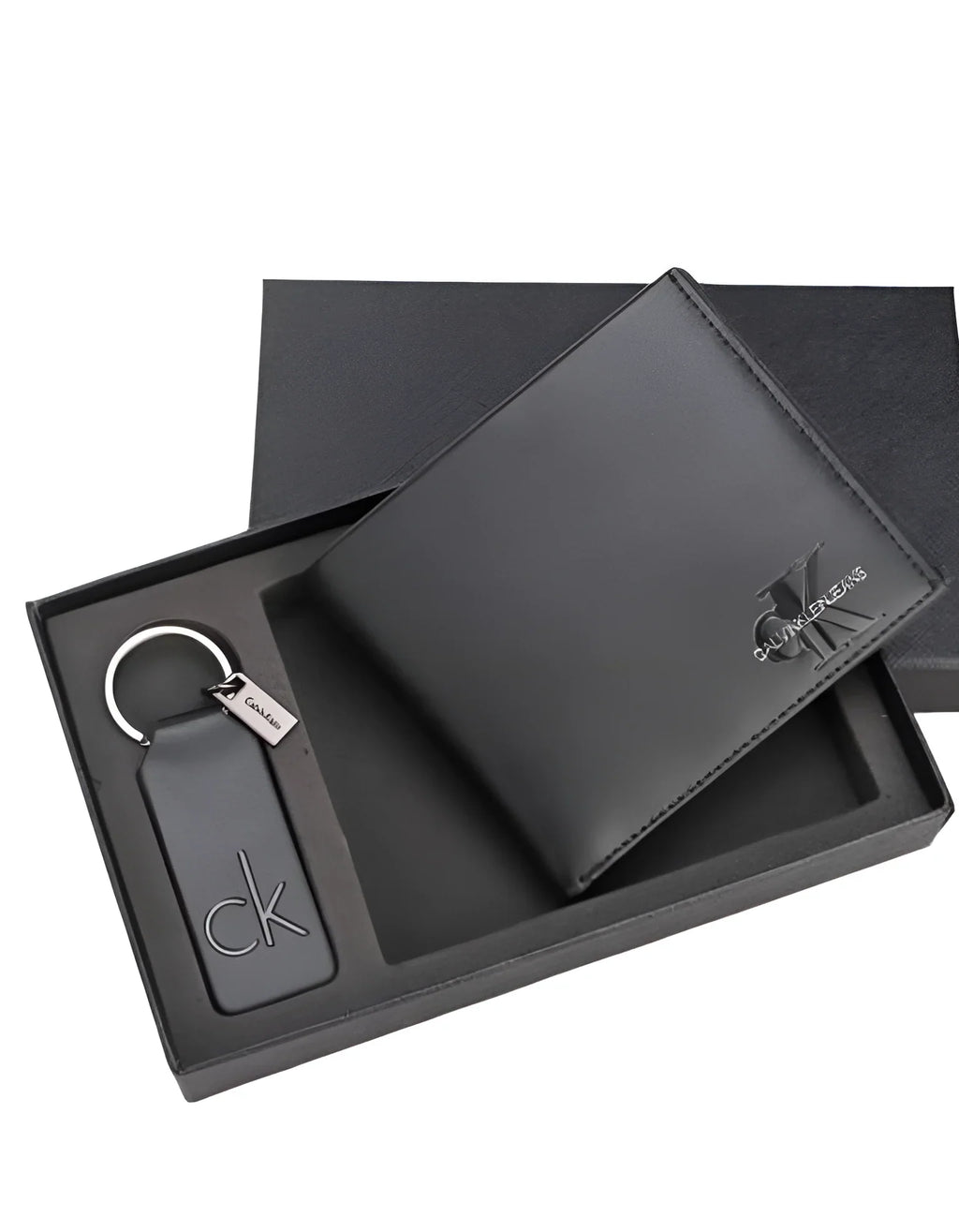 CK Black Leather Wallet & Keychain Set For Men