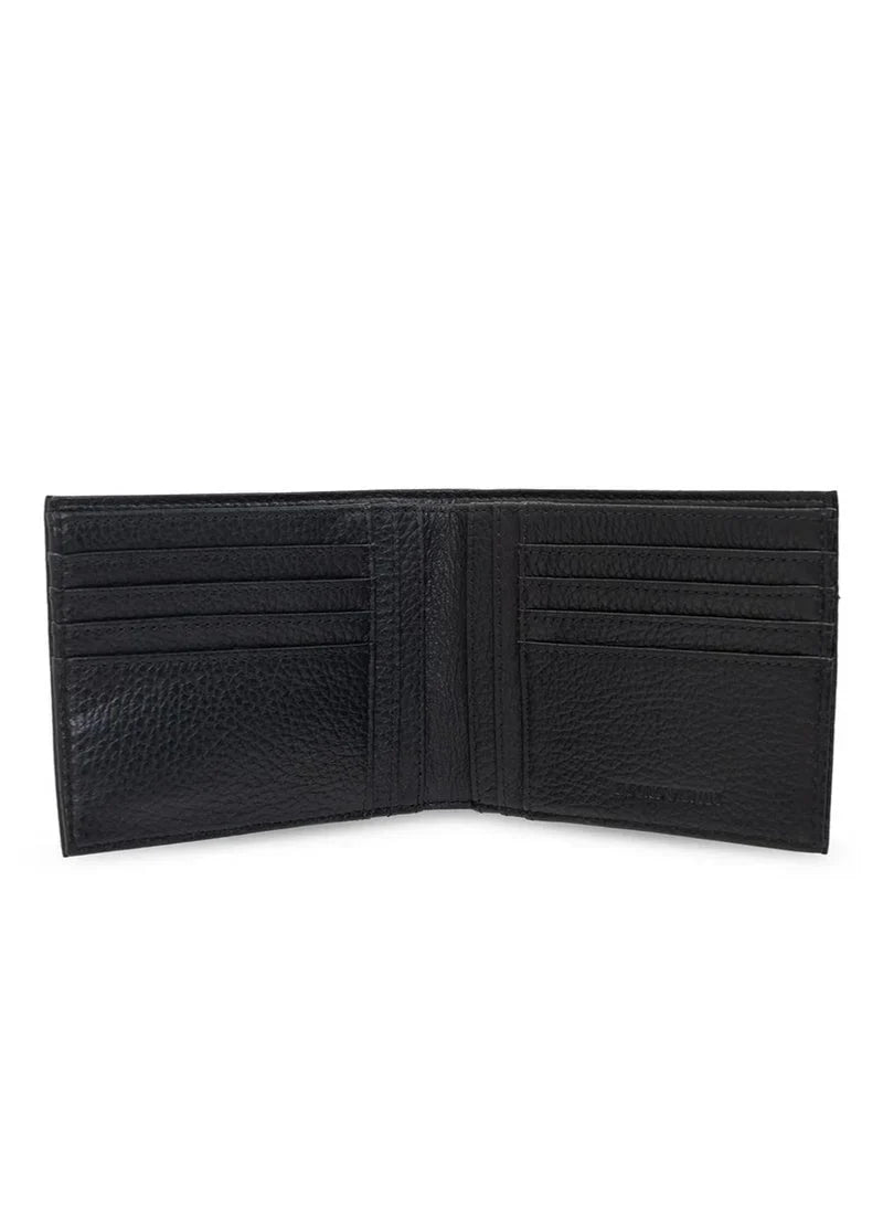 EA Black Leather Wallet & Keychain Set For Men
