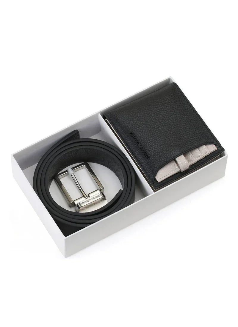EA Black Leather Wallet-Belt Set For Men