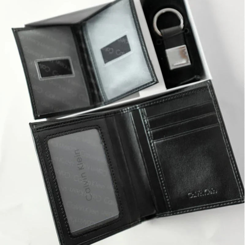 CK Black Leather Wallet-Keychain Set For Men