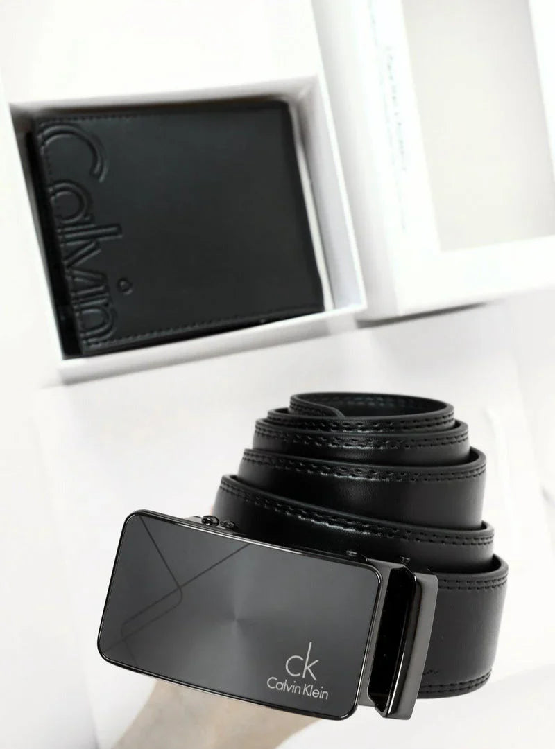 CK Black Leather Wallet-Belt Set For Men