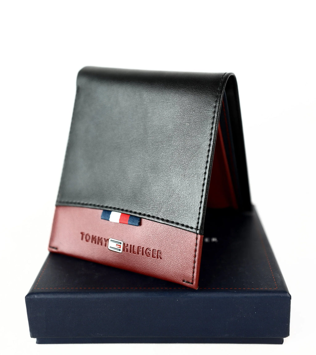 TH Black Leather Bifold Wallet For Men