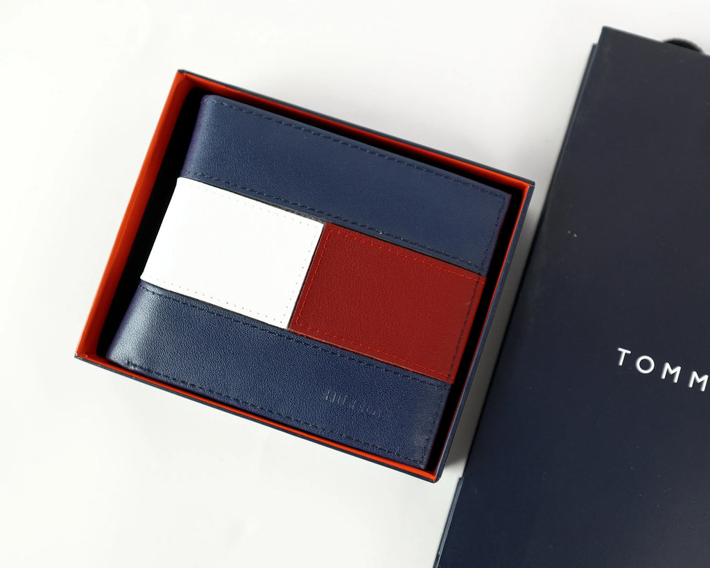 TH Navy Leather Bifold Wallet For Men