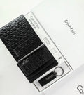 CK Black Monogram Leather Wallet-Keychain-Card Holder Set For Men