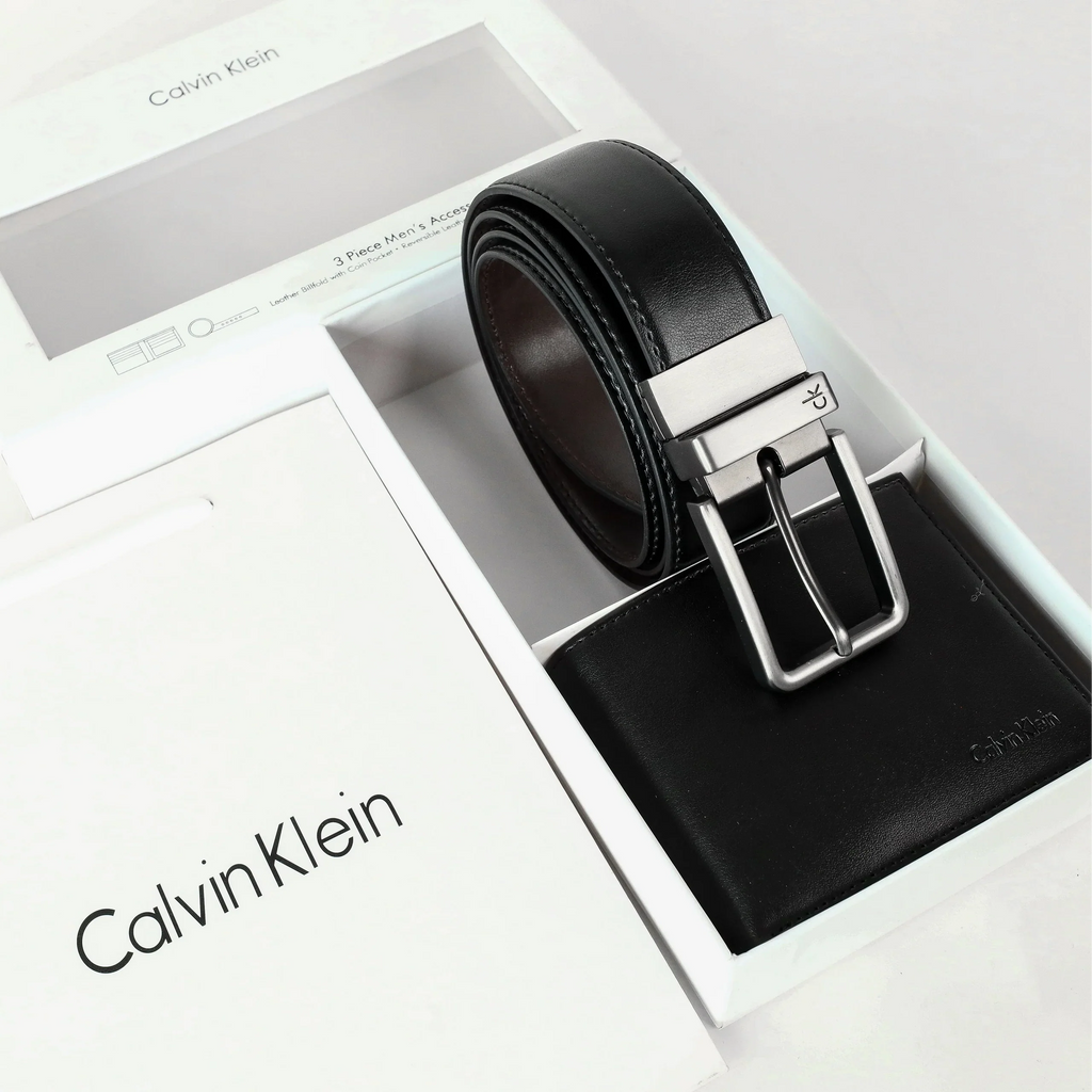 CK Leather Wallet-Belt Set For Men