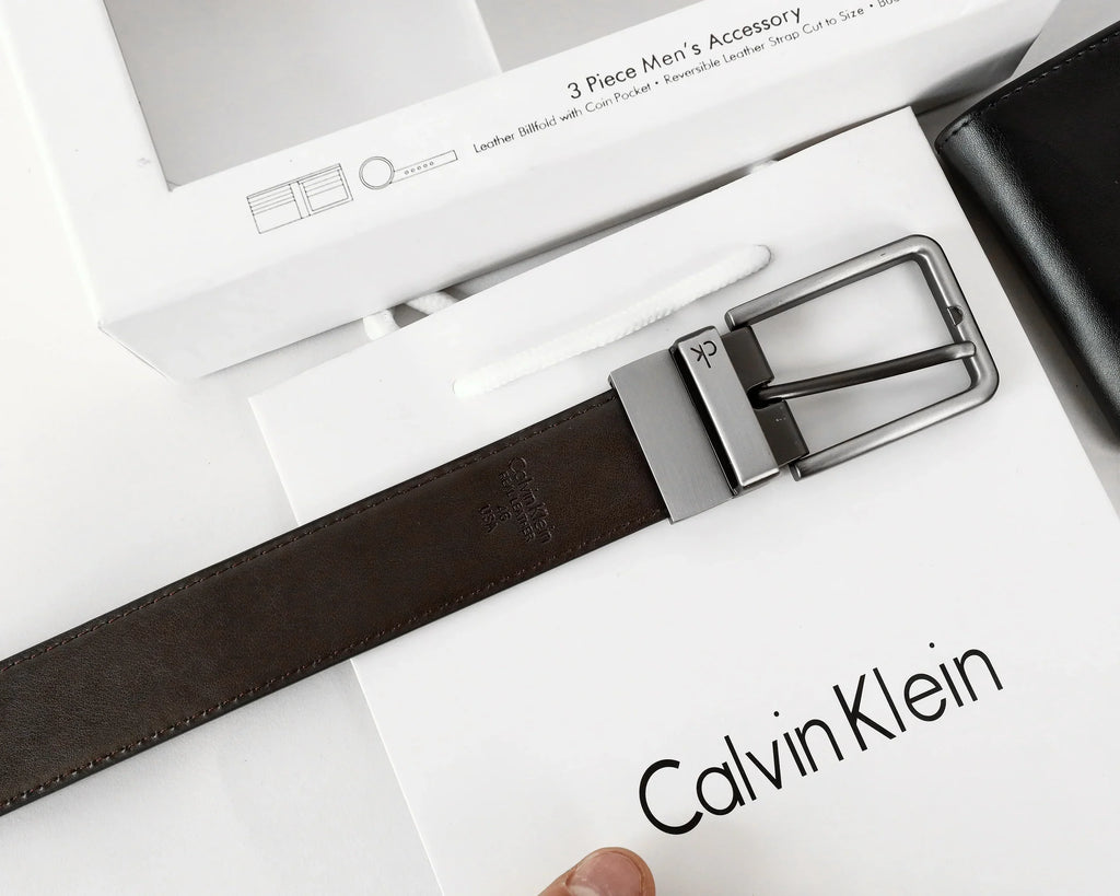 CK Leather Wallet-Belt Set For Men