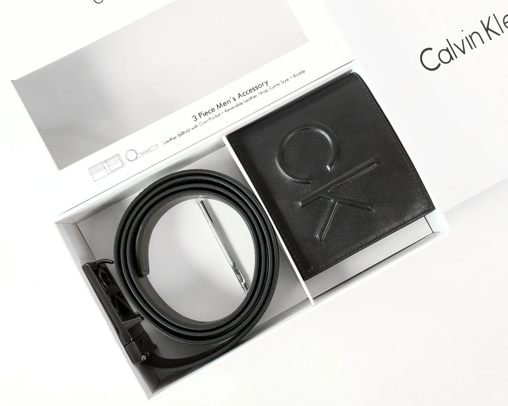 CK Black Leather Wallet-Belt Set For Men