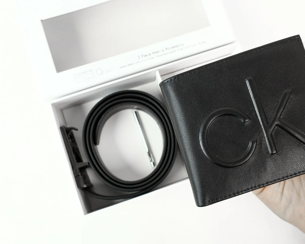 CK Black Leather Wallet-Belt Set For Men