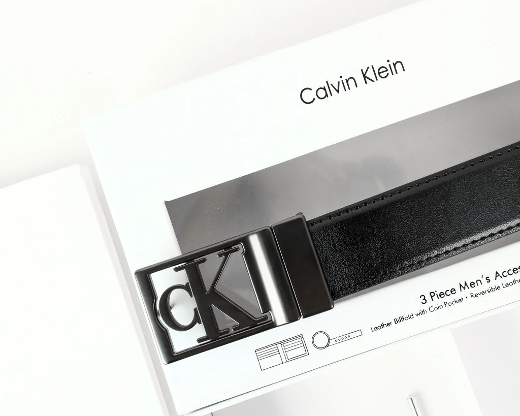CK Black Leather Wallet-Belt Set For Men