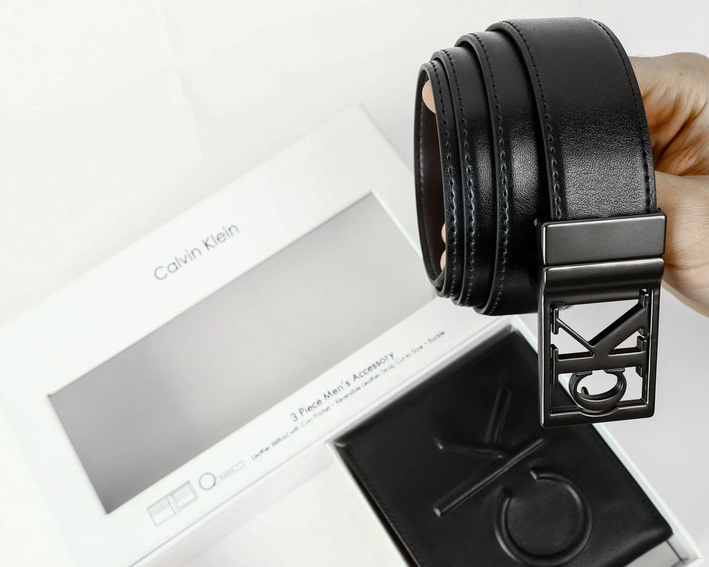 CK Black Leather Wallet-Belt Set For Men