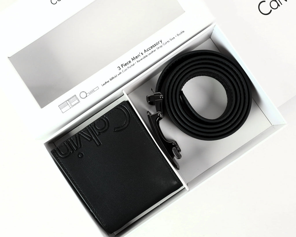 CK Black Leather Wallet-Belt Set For Men
