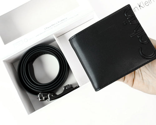 CK Black Leather Wallet-Belt Set For Men