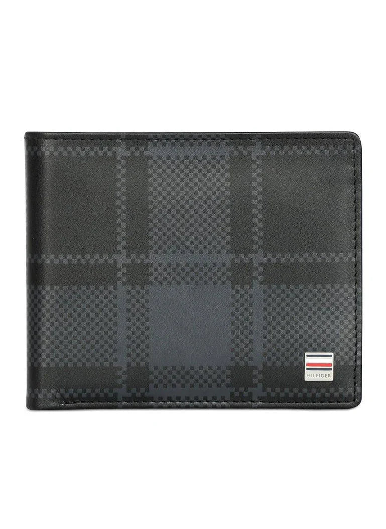 TH Black Checkered Wallet For Men