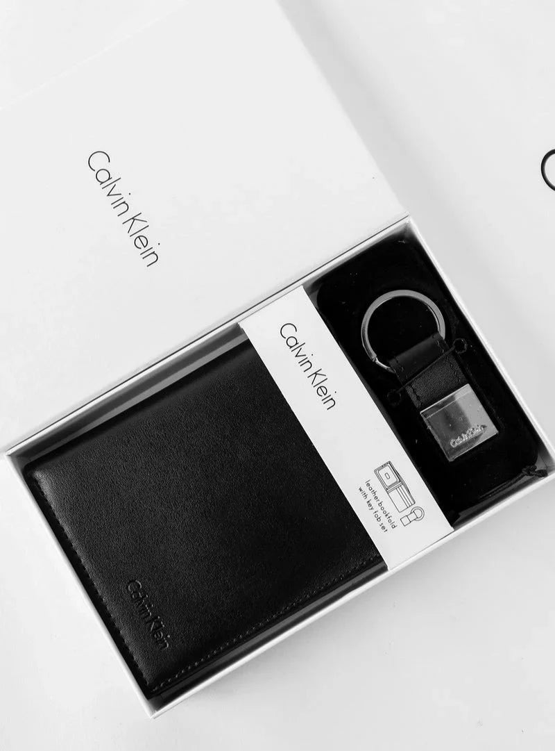 CK Black Leather Wallet-Keychain Set For Men
