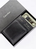 CK Black Leather Wallet-Keychain Set For Men