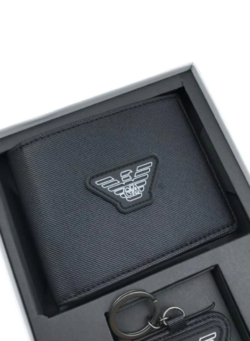 EA Black Wallet-Keychain Set For Men