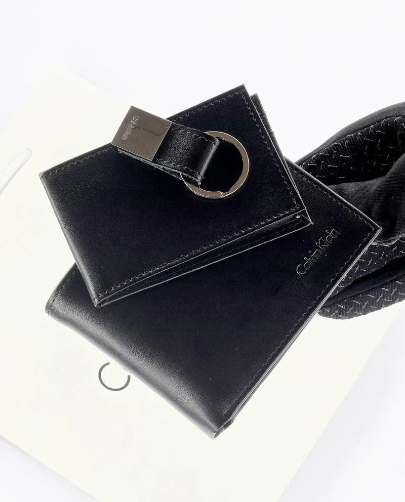 CK Black Leather Wallet-Keychain Set For Men