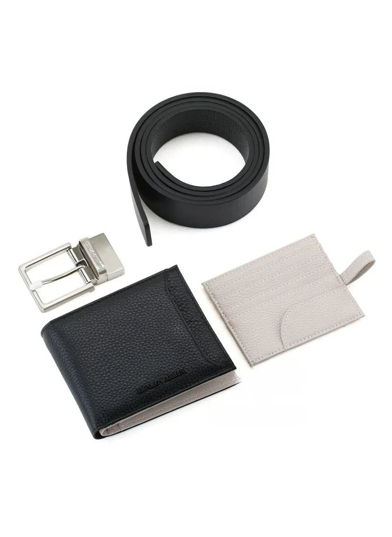 EA Black Leather Wallet-Belt Set For Men