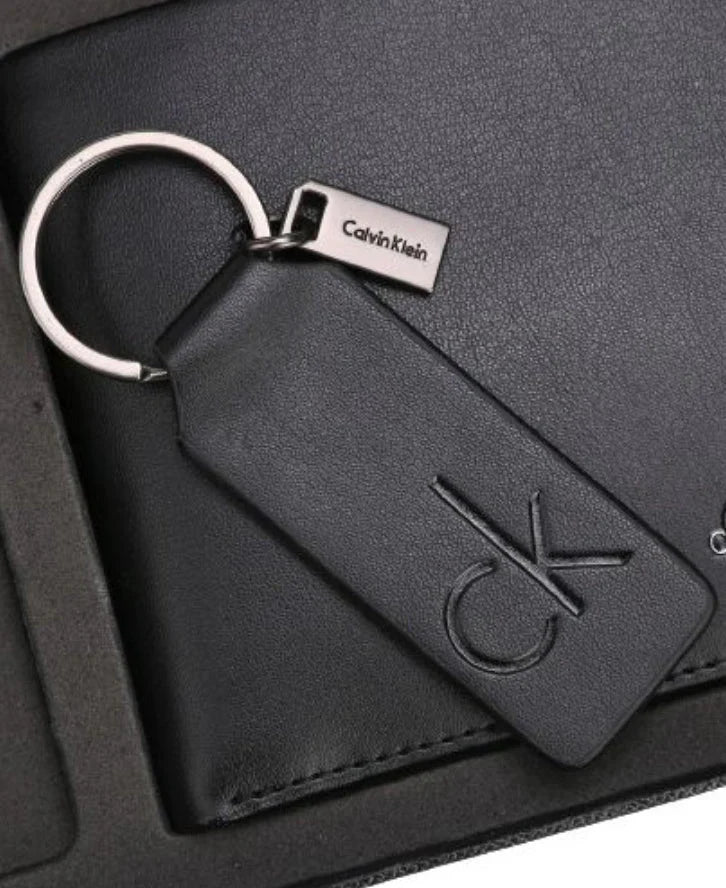 CK Black Leather Wallet & Keychain Set For Men