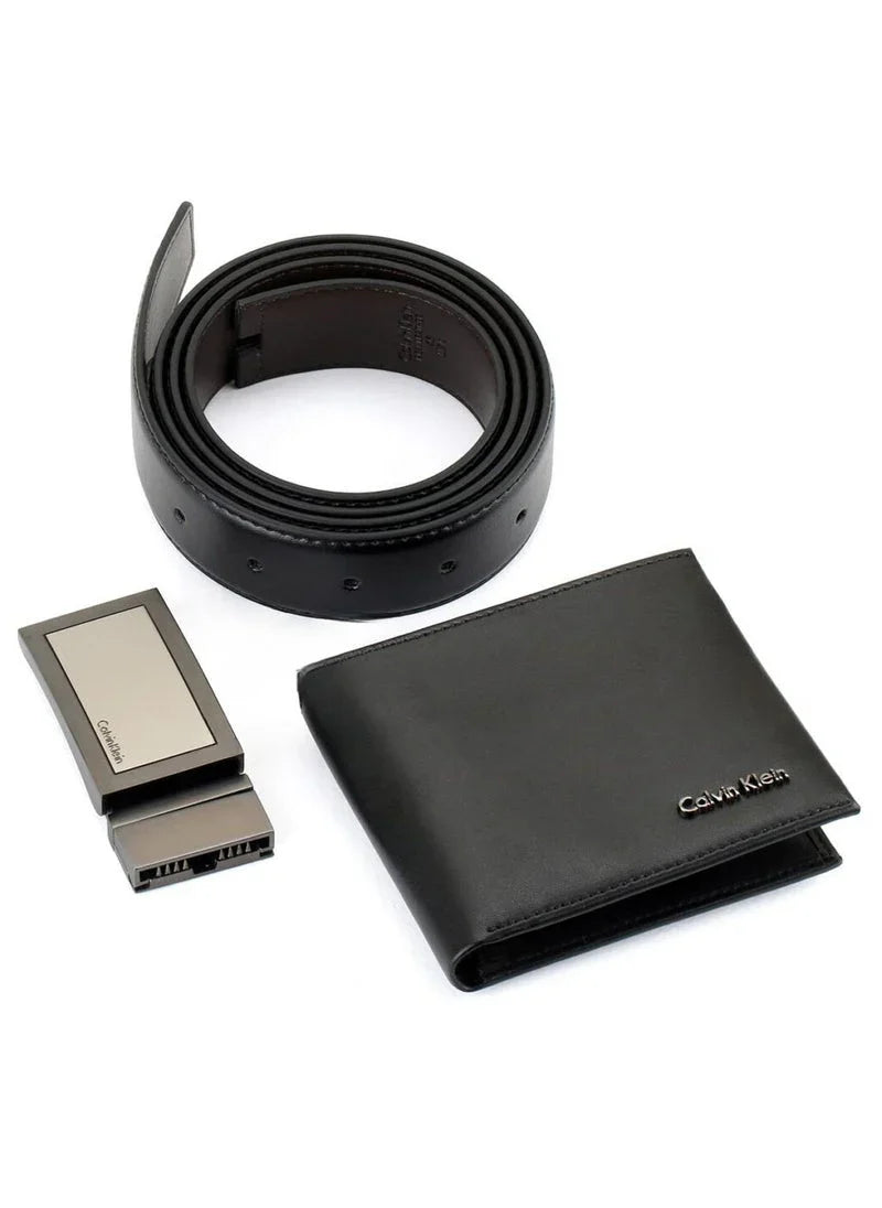 CK Black Leather Wallet-Belt Set For Men