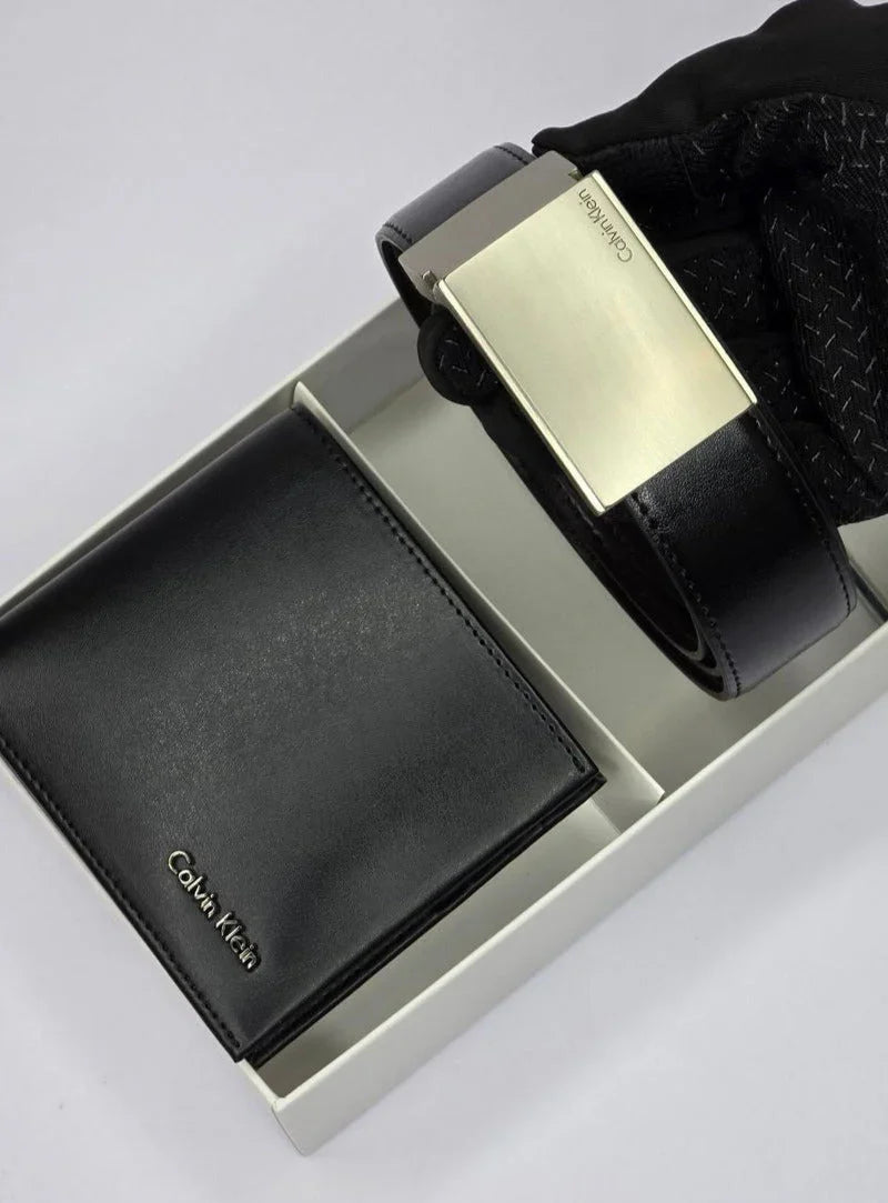 CK Black Leather Wallet-Belt Set For Men