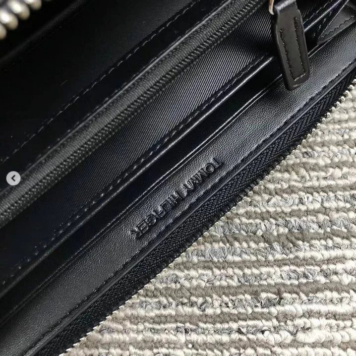TH Long Black Leather Wallet For Unisex
