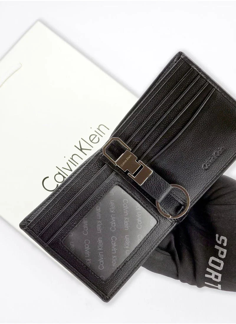 CK Black Leather Wallet-Keychain Set For Men