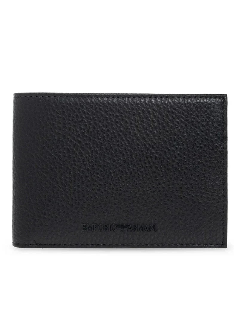 EA Black Leather Wallet & Keychain Set For Men