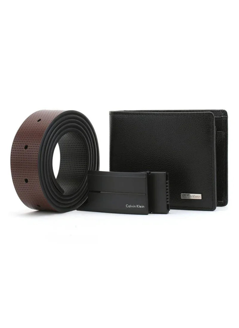 CK Black Leather Wallet-Belt Set For Men