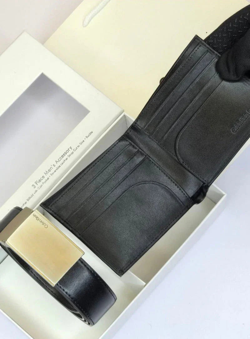 CK Black Leather Wallet-Belt Set For Men